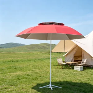1.5m Outdoor Cafe Sun Umbrella, Silver-Coated Double-Top, Fiber Ribs, Windproof