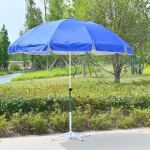 1.5m Silver-Coated Sun Parasol Double-Vented Wind-Resistant Portable Outdoor Beach Patio Umbrella