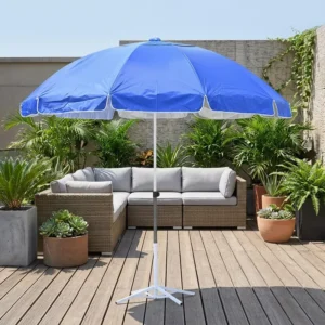 1.5m Silver Coating Sun Shade Parasol with Vent Hole Design Foldable for Outdoor Beach Garden Patio Use