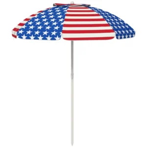 1.8 m American National Flag Pattern Canopy with Silver Coating Heavy-Duty Sun Picnic Beach Umbrella for Travel
