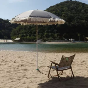 1.8M Solid Color Manual Vintage Polyester Beach Parasol with Tassels UV-Proof Waterproof Outdoor Camping Use