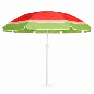 1.8m Fruit Sun Parasol Watermelon Design Beach Umbrella with Green Rind for Hotel Pool and Garden UV Protection