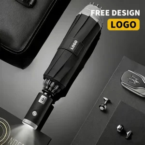 10-Bone 3-Fold Automatic Umbrella, Reverse, Sunshade, LED Flashlight, Aluminum Alloy