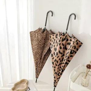 10-Bone Plain Wind-Resistant J-Type Leopard Print Semi-Automatic Straight Umbrella
