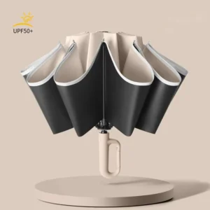 10-Bone Ring Buckle Automatic Umbrella, Large Size, Reinforced Thickened, Men’s and Women’s Sun and Rain Reverse Business Gift