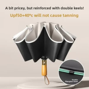 10 Bone Solid Wood Handle Reverse Fully Automatic Sunshade Umbrella UV Resistant Customizable Advertisement