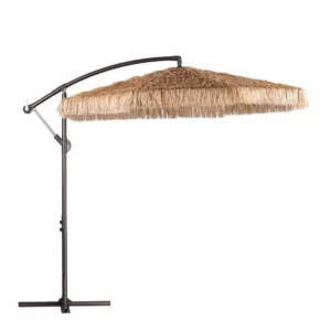 10 Ft. Brown Thatched Cantilever Patio Umbrella for Hotel, Cafe, Park, Pool, Beach, and Courtyard
