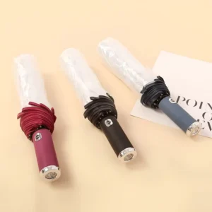 10-Open Folding Transparent Umbrella with Flashlight, Three-Fold Design