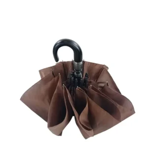10-Rib Auto Open and Close Wind-Resistant 3-Fold Umbrella with Crook Leather Handle