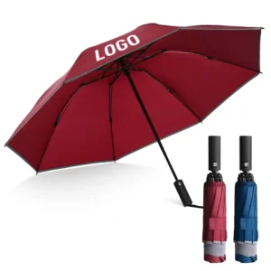 10-Rib Automatic Folding Rain and Sun Umbrella with Reflective Strip