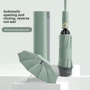 10-Rib Automatic Reverse Umbrella, 280T Thickened, 130cm, Two-Person Alloy Umbrella with Reflective Safety Strips