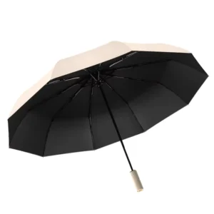 10-Rib Fully Automatic Sunshade Umbrella with Black Coating, Large Three-Fold Design for Rain and Sun