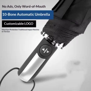 10-Rib Fully Automatic Windproof Black Collision Cloth Three-Folding Umbrella with Custom Logo