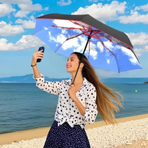 10 Ribs Automatic Fold Umbrella Windproof Waterproof Double Canopy UV Black Coating Fiberglass Skeleton For Men Women