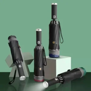 10 Ribs Automatic Reverse Fold Umbrella With LED Flashlight Handle Reflective Safety Strip Sun & Rain Inverted Travel Umbrella
