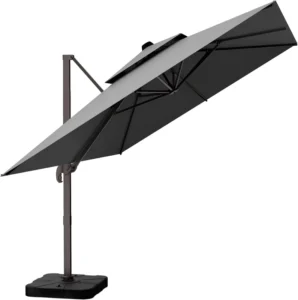 10′ X 13′ Outdoor Patio Umbrella Large Rectangle Cantilever Double-Sided Heavy Duty 360 Rotation Offset Garden Umbrella