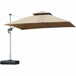 10′ x 10′ Square Double Top Aluminum Cantilever Patio Umbrella with Base for Backyard Patio and Garden