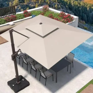 10 x 13 FT Aluminum Pole Cantilever Patio Umbrella 360-Degree Rotation UV-Resistant Windproof