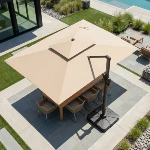 10 x 13 FT Deck Garden Patio Cantilever Umbrella Aluminum Frame LED Light