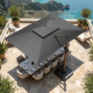 10 x 13 FT Offset Cantilever Terrace Deck Sun Umbrella LED Light Water Tank Base