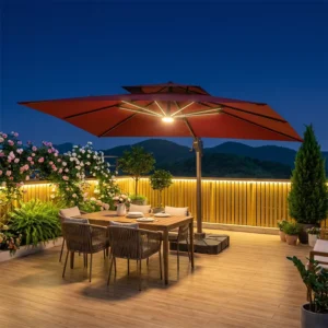 10 x 13 FT Rectangular Double Canopy Outdoor Patio Market Umbrella LED Light Base