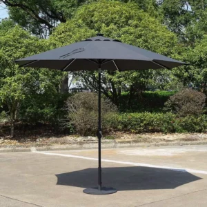 100% Aluminum Hand Crank Modern Outdoor Umbrella Auto Tilt Foldable UV Protection Patio Garden Parasol 3M Center Pole