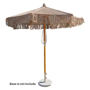 100% Polyester Knitted Handmade Wooden Parasol with Tassel for Balcony, Pool, Garden, and Beach