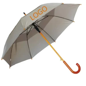 1022 Custom Logo Straight Umbrella Wooden J Handle Pongee Air Vented Layer Auto Open Hotel Umbrella for Advertising Gift