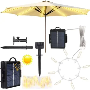 104 RGB LEDs IP65 Waterproof Outdoor Solar Powered Garden Umbrella Fairy Light Sensor Remote Control for Christmas