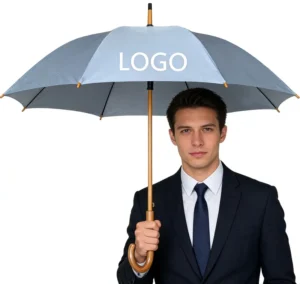 1056 Classic Auto Open Wooden Handle Umbrella Custom Logo 102cm Open Diameter Pongee Panel
