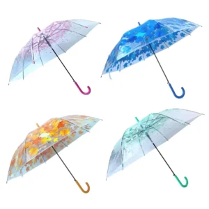 1077 Auto Open Straight Umbrella Lightweight Transparent POE Flower Patterns