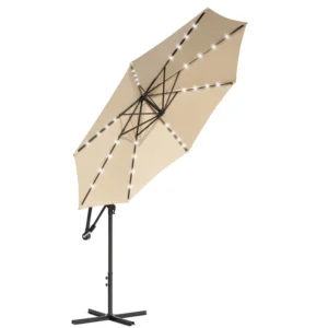 10FT 8-Rib Solar LED Garden Patio Parasol Umbrella with Tilt Mechanism for Patio Beach Cafe