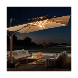 10FT Custom Logo Cantilever Garden Umbrella with LED Solar Lights