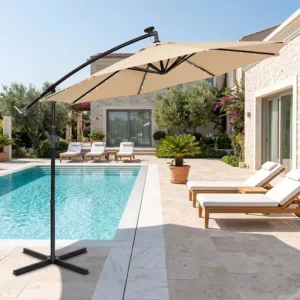 10FT Modern Garden Sunshade Cantilever Umbrella with LED Light Outdoor Parasol Waterproof Patio Umbrella