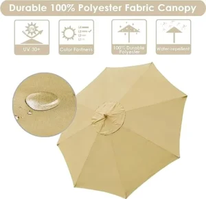 10Ft Wood Patio Umbrella 8 Rib 48mm Pole Table Parasol Outdoor Garden
