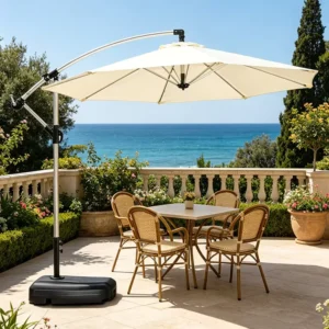 10ft Iron Banana Offset Patio Umbrella with Tilt Mechanism, Waterproof