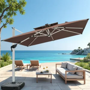 10ft LED Cantilever Solar Patio Umbrella with 360° Tilt