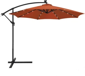 10ft Modern Solar Powered LED Light Waterproof Foldable Offset Patio Beach Umbrella with Easy Tilt Adjustment