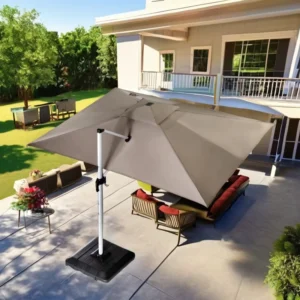 10ft Solar LED Cantilever Patio Umbrella 360 Rotation Integrated Tilting System for Courtyard