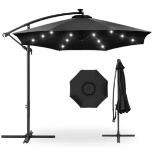 10ft Solar LED Offset Hanging Market Patio Umbrella with Adjustable Tilt