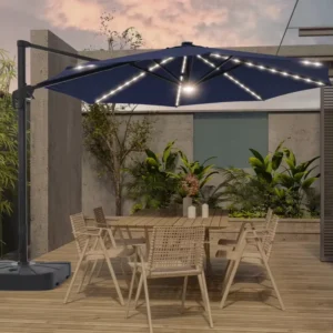 10ft Solar Led Cantilever Offset Patio Umbrella Garden Umbrella Outdoor Patio Umbrella with Led Light