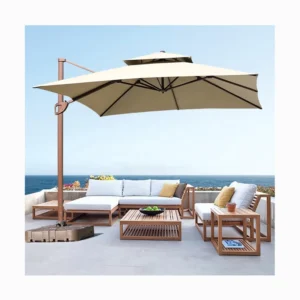 10ft Square Cantilever Umbrella, Water-Resistant Polyester Canopy, UV50+ Protection, LED Light, 3m