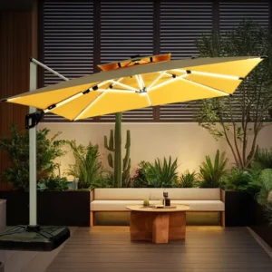 10ft Square Outdoor Umbrella with Base and LED Light