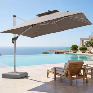 10×10 FT Heavy Duty Square Cantilever Patio Umbrella, Waterproof Aluminum, 360 Rotation