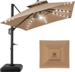 10×10 ft 2-Tier Square 360 Rotation Outdoor Sun Shade Gazebo 3×3 Cantilever for Backyard Garden Patio Umbrella