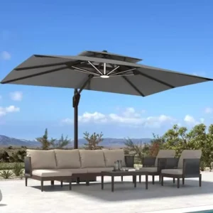 10×13 FT Double Top Parasol Waterproof Anti-UV Aluminum Cantilever Garden Umbrella with LED for Outdoor Patio