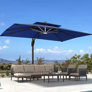 10×13 FT Patio Umbrella with LED Lights Outdoor Cantilever Large Rectangle Offset Market Umbrella