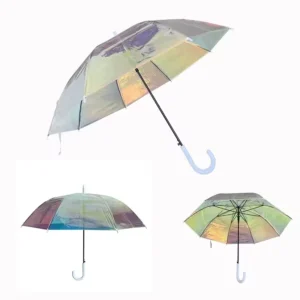 1102 Straight Umbrella with Laser Shining Iridescent Color-Changing Holographic POE