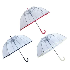 1124 Factory Supply Transparent POE Dome Umbrella, Auto Open, Plastic Handle, Custom Print