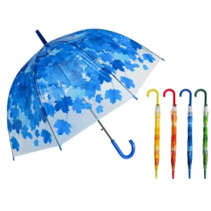 1133 Manufacturer Supply Clear POE Transparent Dome Umbrella 8K Ribs Maple Leaf Design Rain Protection Umbrella for Adults